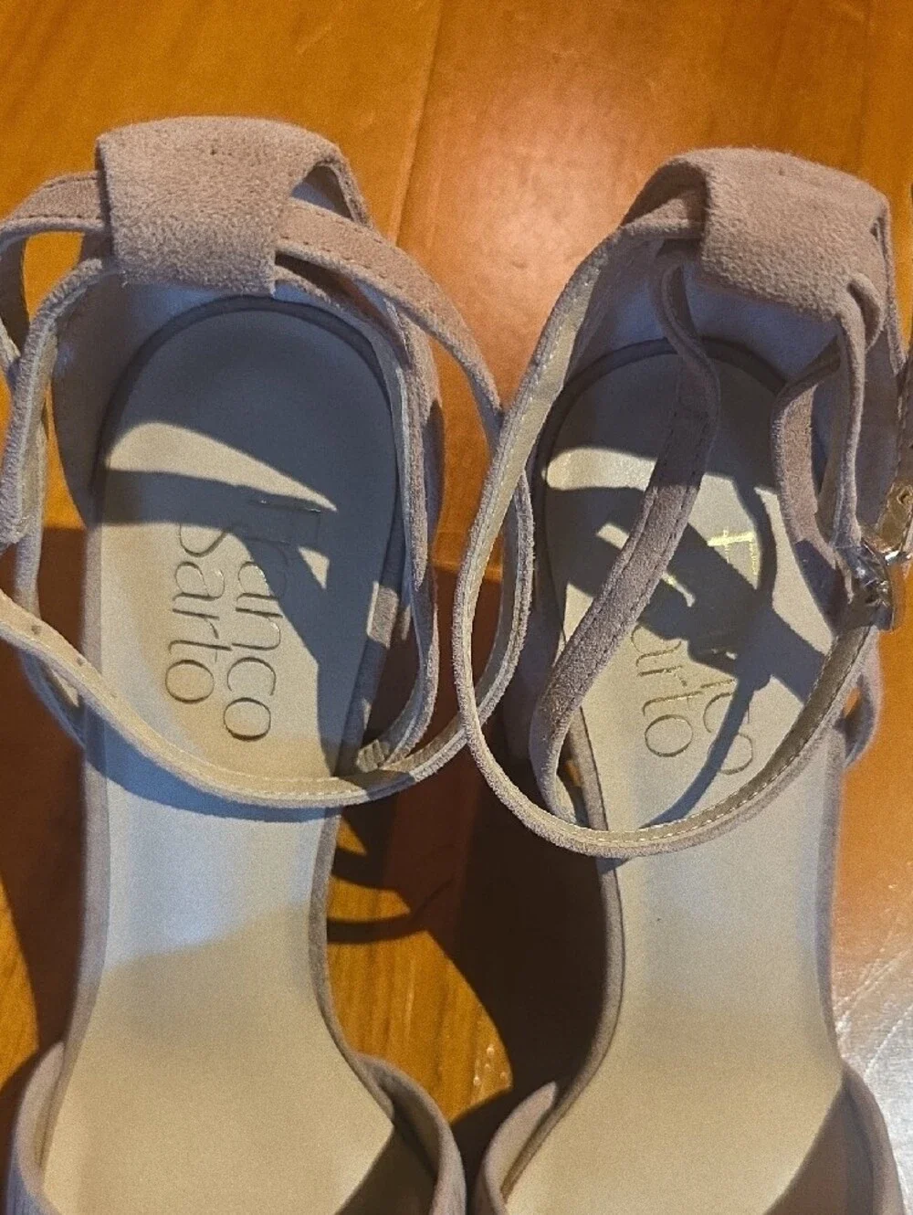 Franco Sarto Pointed Ankle-Tie Pumps in Taupe
